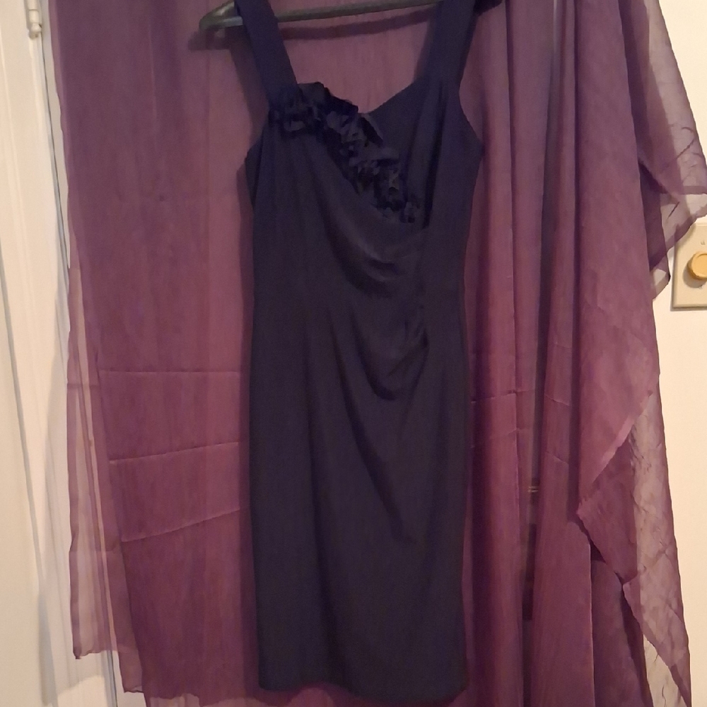 Frank Lyman Design Black Midi Dress with Ruffle Detail